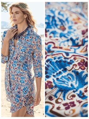 Peruvian Connection Alicante Shirt-Dress in Cornflower